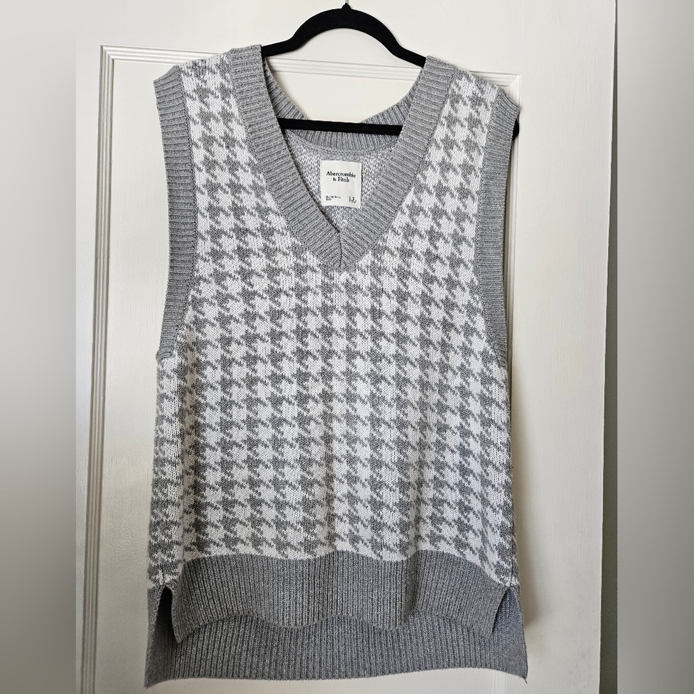 Abercrombie & Fitch Oversize Gray Houndstooth Sweater Vest Sz Sm